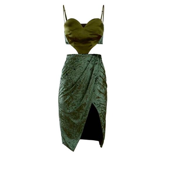 Autumn Adeigbo Womens Aubrey Cutout Dress 10 Green Heart Bodice Velvet Chic